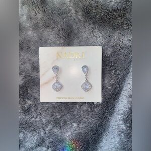 BNWT Nadri Sparkling Silver Crushed Pave Double Drop Earrings $75